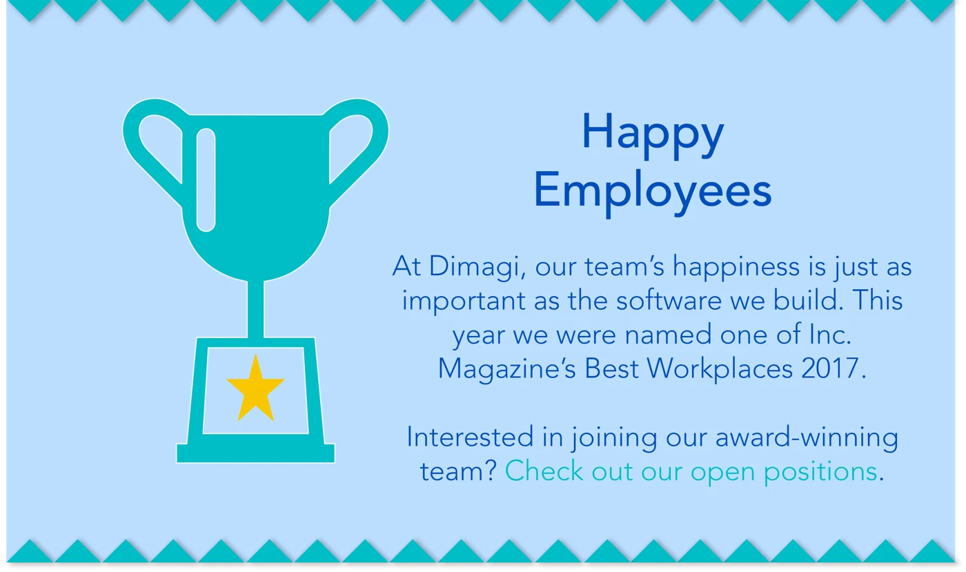Happy Employees: Dimagi was named one of Inc. Magazine’s Best Workplaces 2017.