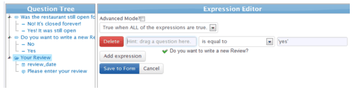 Using the CommCare HQ expression editor to set display logic for a question
