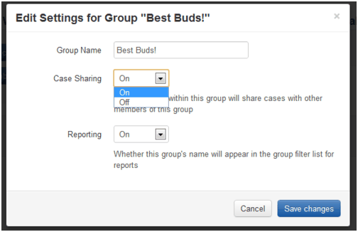 Turning on case sharing and reporting for a mobile worker group in CommCare HQ