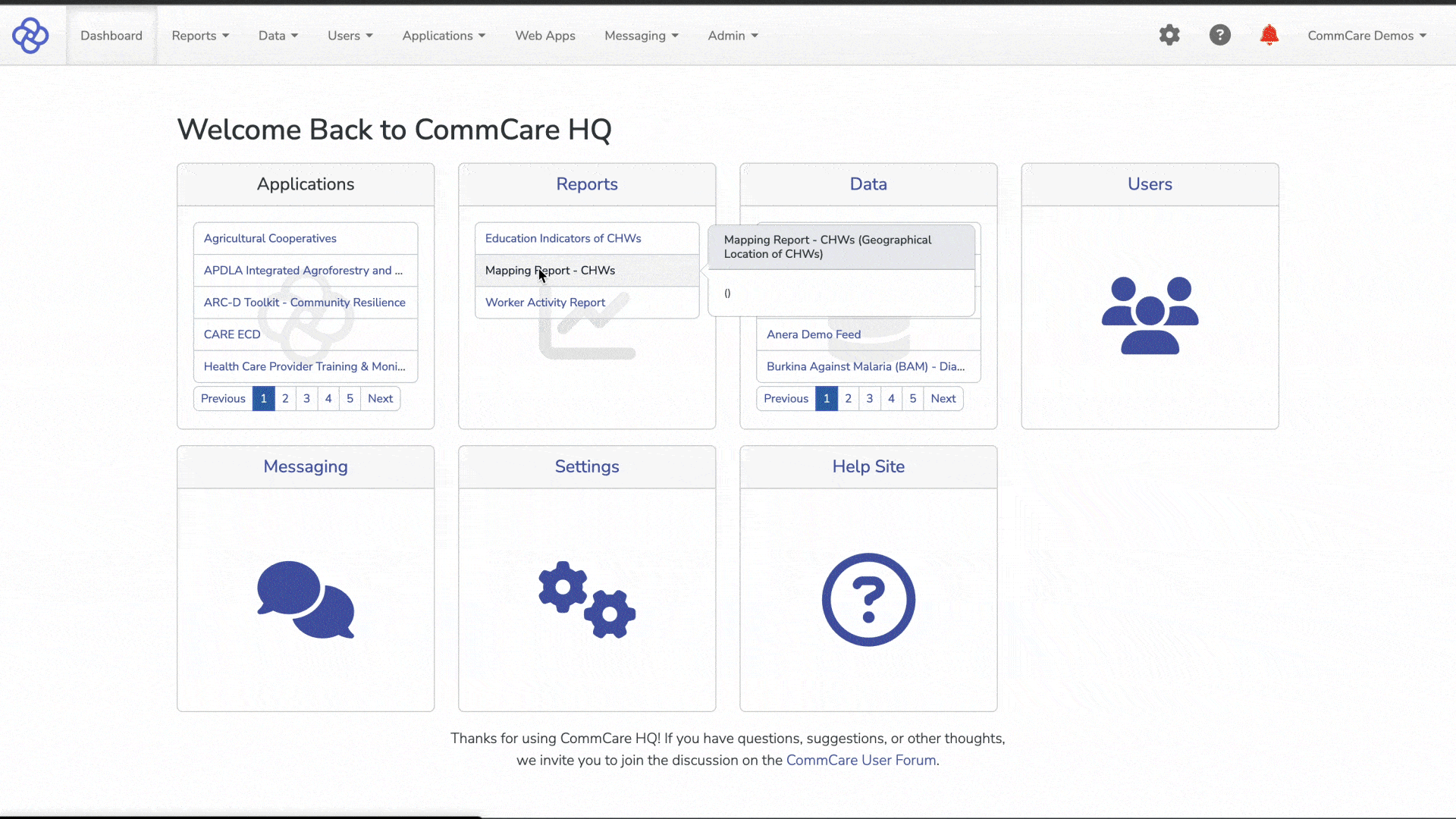 CommCare reporting dashboard with real-time field data insights